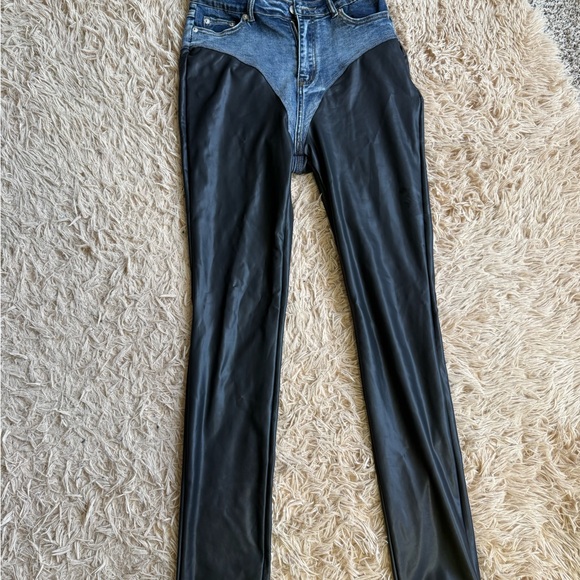 AKIRA Blue Denim and faux Leather Jeans TURN AROUND CONTOUR SKINNY DENIM - Picture 2 of 6